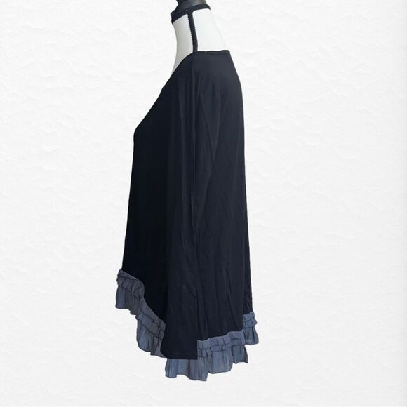 LOGO LORI GOLDSTEIN Rayon Ruffle Black Top with Asymmetric Hem Small A309802 - Picture 2 of 8